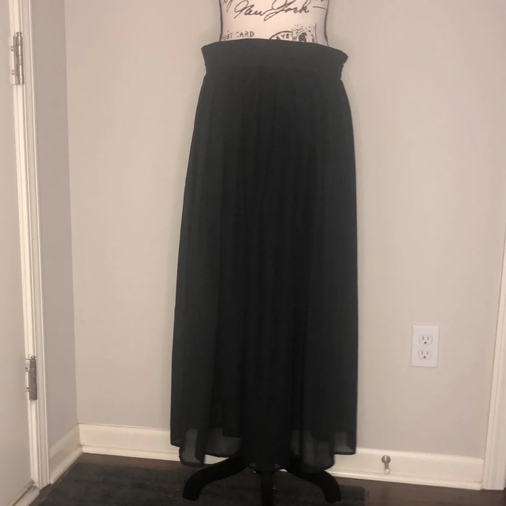 Vintage Black Chiffon Pleated Lined Pull-on Skirt Size 12 - Picture 2 of 13